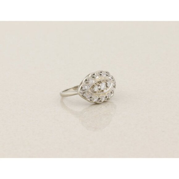 14k White Gold .15 carat Diamond Art Deco Ring Size 4 3/4 sizeable Antique - Picture 4 of 8